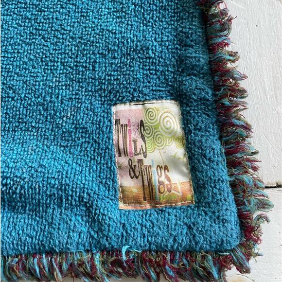 Twirls & Twigs Dinosaur Embroidered Teal Fringe Baby Blanket Throw Blanket - Picture 5 of 7